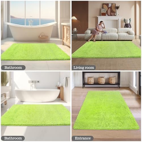 Yeaban Chenille Apple Green Bathroom Rug 36"x60", Non-Slip Rubber Backing - Image 5