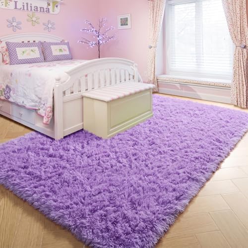 Amdrebio Purple Fuzzy Plush Area Rug 5x7 - Image 3