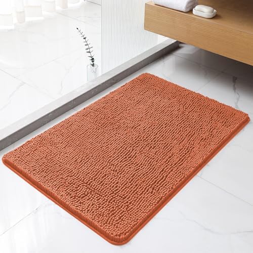Chenille Bathroom Rug 24"x36" Coral, Non-Slip Plush Bath Mat by Kildoss
