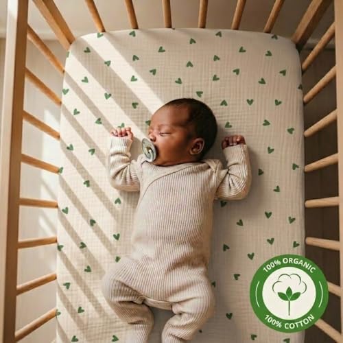 Crib Sheets, 100% Organic Cotton Muslin, Fitted 28"x52" Standard - Image 2