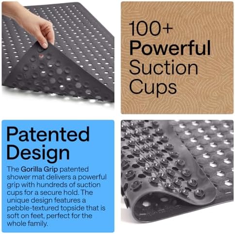 GORILLA GRIP Square Shower Stall Mat, Bathtub Floor Mat, 21x21 Charcoal - Image 3