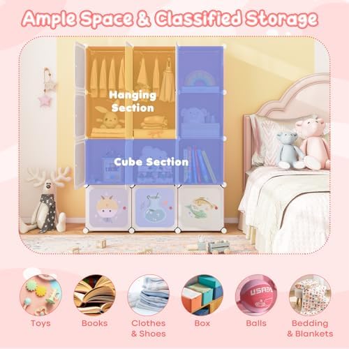 Costzon Kids Closet, Cartoon DIY Modular Dresser Storage Organizer - Image 4