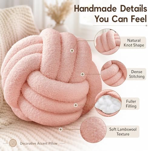Petrella Pink Knot Pillow Ball, 11 Inch Decorative Pillow - Image 4
