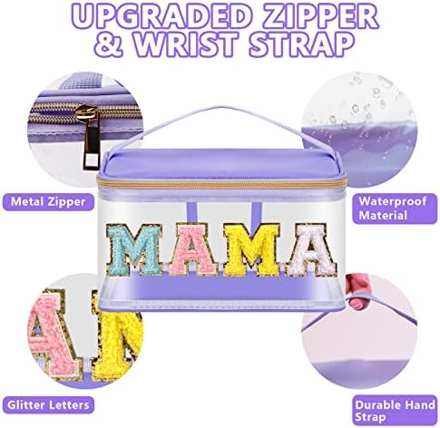 Iqimott Preppy Clear Makeup Bag Mama Pouch, Chenille Letter Cosmetic Bag - Image 3