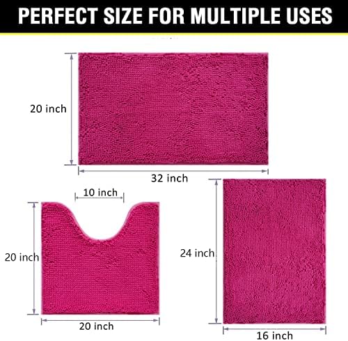 Bathroom Rugs Chenille 3-Piece Extra Soft and Absorbent Shag Bathroom Rugs - Image 2