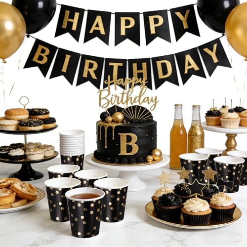 WRAPAHOLIC 50 Pcs Black Gold Dot Paper Cups - 9 oz Black and Gold Foil Dots - Image 6