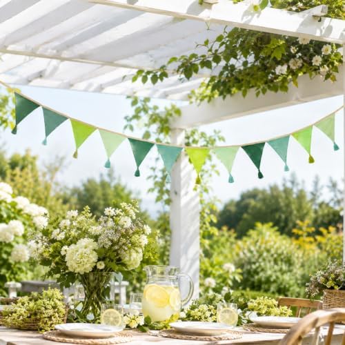 G2PLUS Cotton Fabric Bunting Banner, 9Ft Green Triangle Pennant Banner Flag - Image 6