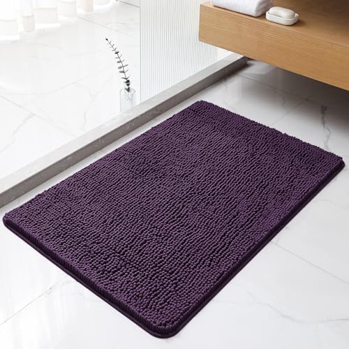 Chenille Bathroom Rug 24"x36" Plum, Non-Slip Plush Bath Mat by Kildoss