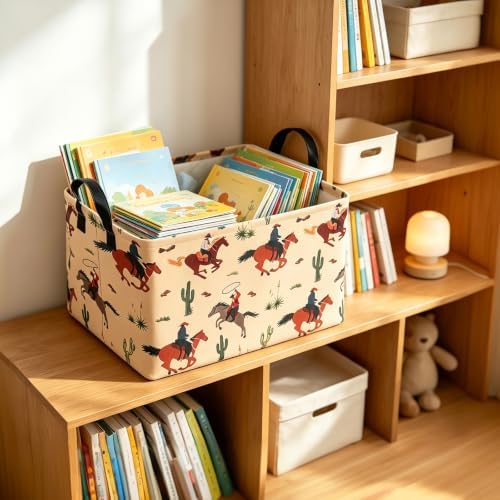 Rectangular Collapsible Storage Basket Nursery Toy Organizer Cactus Cowboy - Image 6