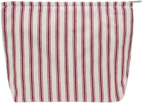Flat Makeup Bag for Women, Zipper Cosmetic Pouch Purse, Vintage Stripe Red by PAZIMIIK