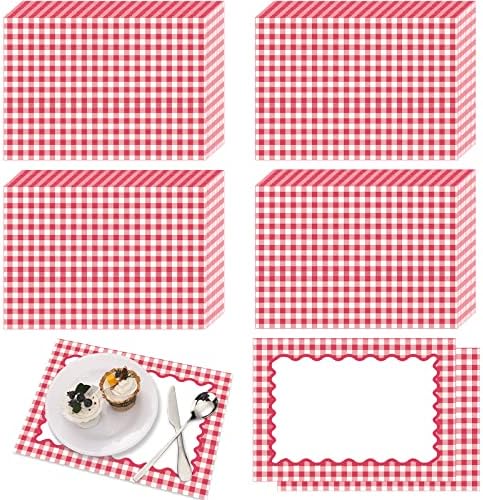 Eaasty 50 Pcs Disposable Red Gingham Paper Placemats Summer Checkered by Eaasty