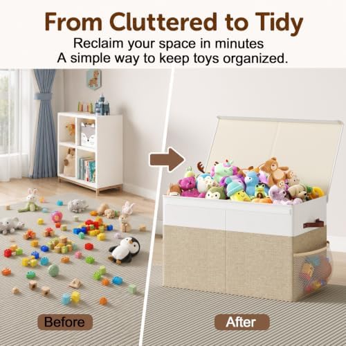 Large Toy Storage Box with Lid, Toy Chest with Divider, Foldable Organizer - Image 4