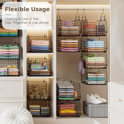 4" Extra Deeper Hanging Closet Organizers and Storage, 4 Tier Foldable Wire - Image 6