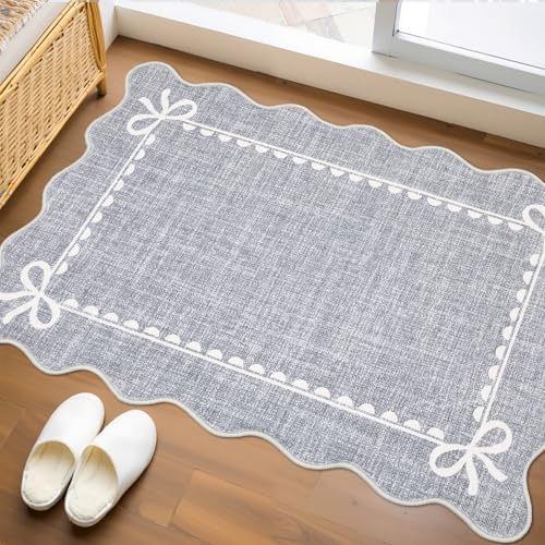 GarveeHome Scalloped Entryway Rug 2x3 Washable Front Door Bow Rug by GarveeHome