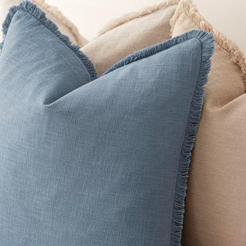Foindtower Boho Linen Fringe Lumbar Throw Pillow Covers 12×20 Misty Blue - Image 5