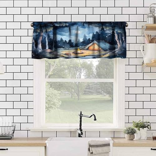 Forest Valance Curtain for Kitchen, Watercolor Mountain Forest Nature Tree - Image 4
