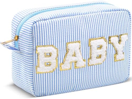 Sanwuta Seersucker Cosmetic Bags Baby Bag Chenille Letter Baby Toiletry Bag by Sanwuta