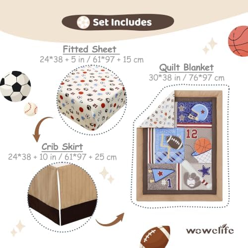 Sports Crib Bedding Set for Boys, Premium 3-Piece Baby Bedding Set Brown - Image 4