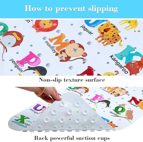 Secopad Bathtub Mat Non Slip, Cute Tub Mat, Alphabet and Animals - Image 3
