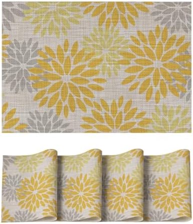 Artoid Mode Floral Plastic Placemats Set of 4, 12x18 Inch Washable Non-Slip by ArtoidMode