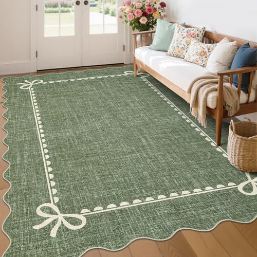 GarveeHome Scalloped Bow Rug 6x9 Washable Green Rug by GarveeHome
