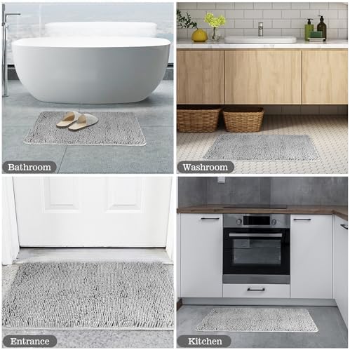 Yeaban Chenille Gray Bathroom Rug 20"x32", Non-Slip Rubber Backing - Image 5