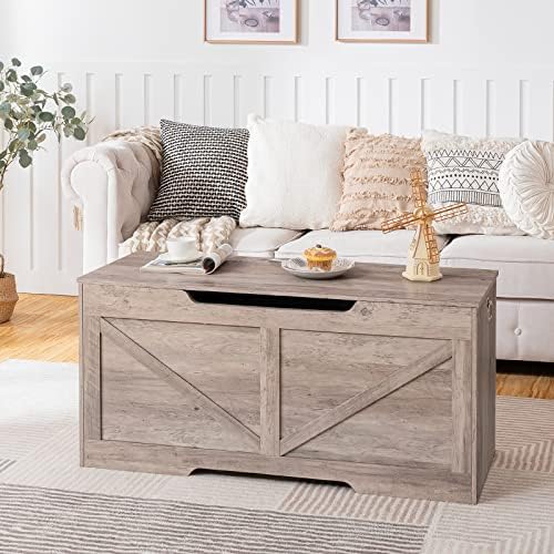HOOBRO Storage Bench, 43.3” Retro Wooden Storage Chest - Image 4