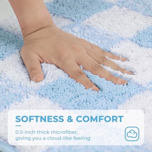 GRANNY SAYS Checkered Blue Bathroom Rug, Cute Bath Mat - Image 4