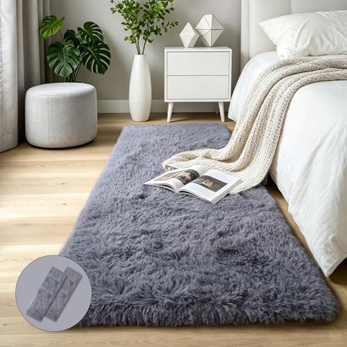 KICHOWUA Grey Fluffy Shag Rug 2x6 by KICHOWUA