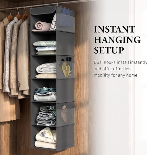 Simple Houseware 6 Shelf Hanging Closet Organizer, Dark Gray - Image 6