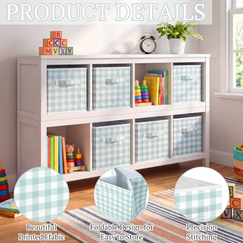 Yalikop 6 Pcs Green Gingham Cube Storage Bins, 11 Inch Fabric Checkered - Image 6