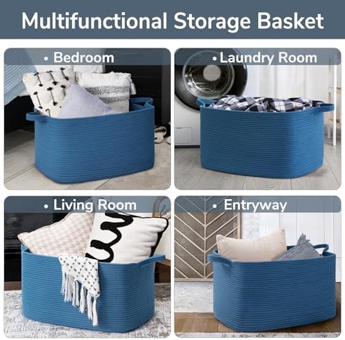 Goodpick Large Woven Rope Blanket Basket, Dark Blue - Image 4