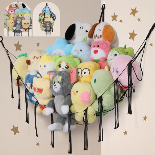 Stuffed Animal Storage Hammock Corner, 55 Inch Large No Drill Toy Net by iHansee