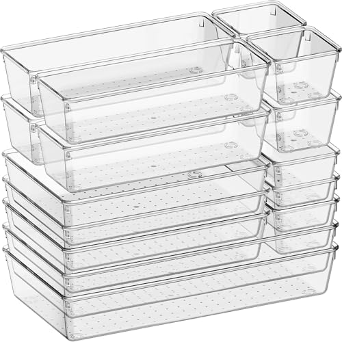 Criusia 16 Pack Large Clear Plastic Drawer Organizer Bins by Criusia