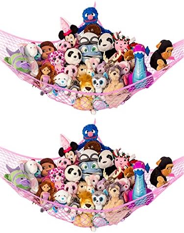 Large Stuffed Animal Storage Hammock 2 Pack | Holds 12 lbs | Corner Stuffed by LillysLove