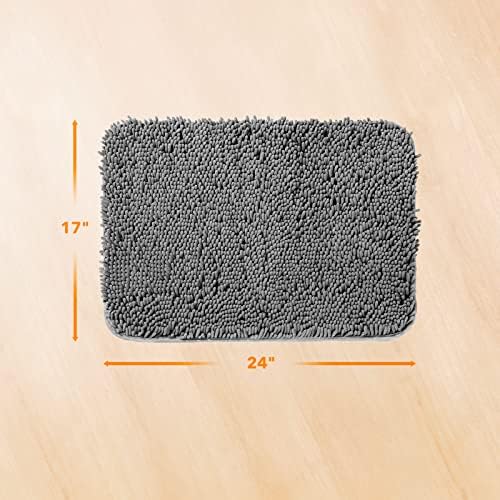 Yeaban Chenille Dark Gray Bathroom Rug 17"x24", Non-Slip Rubber Backing - Image 2