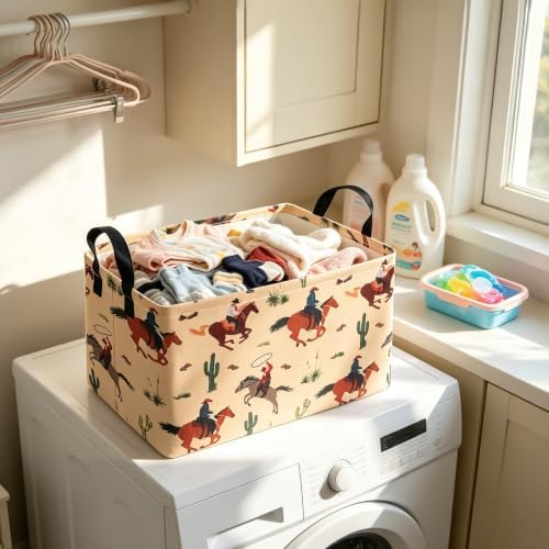 Rectangular Collapsible Storage Basket Nursery Toy Organizer Cactus Cowboy - Image 7