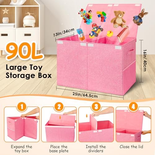 Large Toy Storage Box with Lid Upgraded Toy Chest Organizer with Removable PP - Image 2