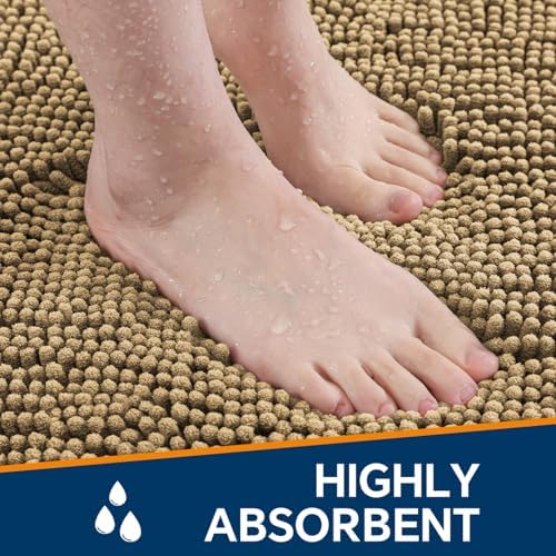 Chenille Bathroom Runner Rug 17"x47" Beige, Plush Bath Mat - Image 4