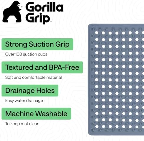 GORILLA GRIP Square Shower Stall Mat, Bathtub Floor Mat, 21x21 Sky Blue - Image 2