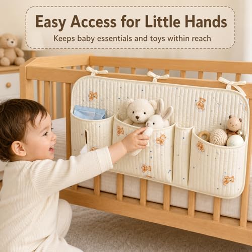 Bedside Caddy Nursery Playpen Organizer, Hanging Crib Book & Toy Storage - Image 2