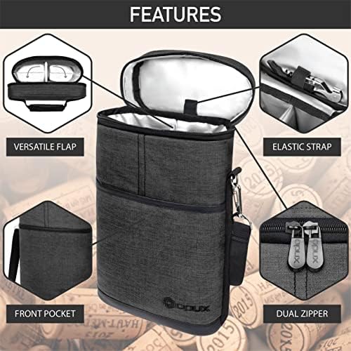 opux 2 Bottle Wine Carrier Tote, Insulated Leakproof Wine Cooler Bag, Wine - Image 4