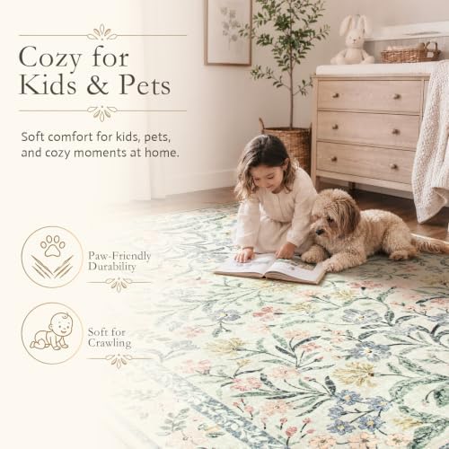 Wonnitar Floral Round Rugs 6ft, Boho Large Machine Washable Circle Rug - Image 5