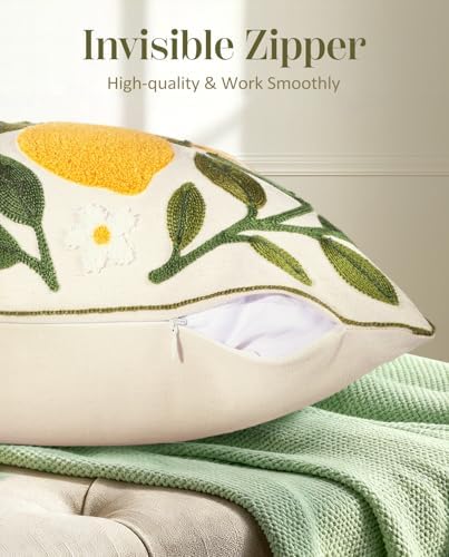 Embroidered Throw Pillow Cover, 18x18 Inch, Lemon Branch - Image 3