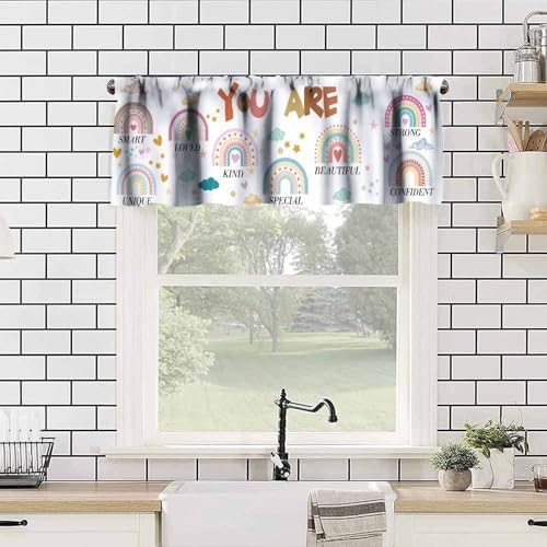 Rainbow Valances Curtain Quotes Inspirational Positive Colorful Pattern Window - Image 4