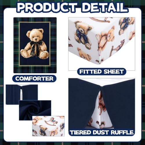 Hahafelt 3 Piece Teddy Bear Tartan Plaid Crib Bedding Set - Image 3