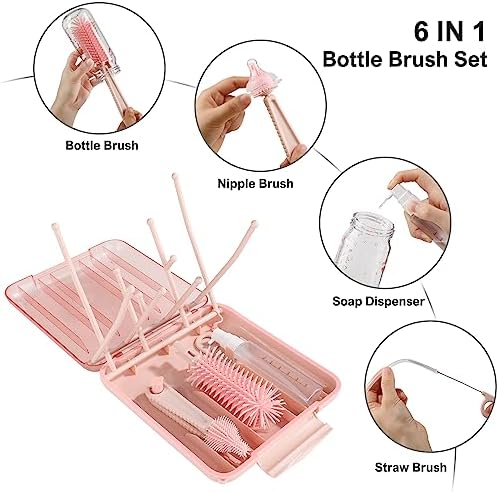 YomauiYee Baby Bottle Brush Set-6 in 1 Bottle Brush Cleaner - Image 3