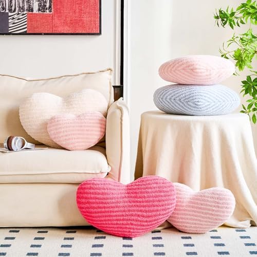 XVTRU Pink Heart Pillows, 12.9" Cute Heart Decorative Pillow, Stripe Heart - Image 4