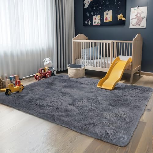 5x7 Grey Shag Rug for Bedroom, Soft Plush Fluffy Washable Carpet - Image 6