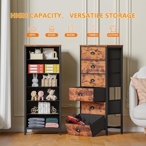 Furnulem Dresser for Bedroom, 6 Bins Tall Fabric Storage Drawers - Image 4
